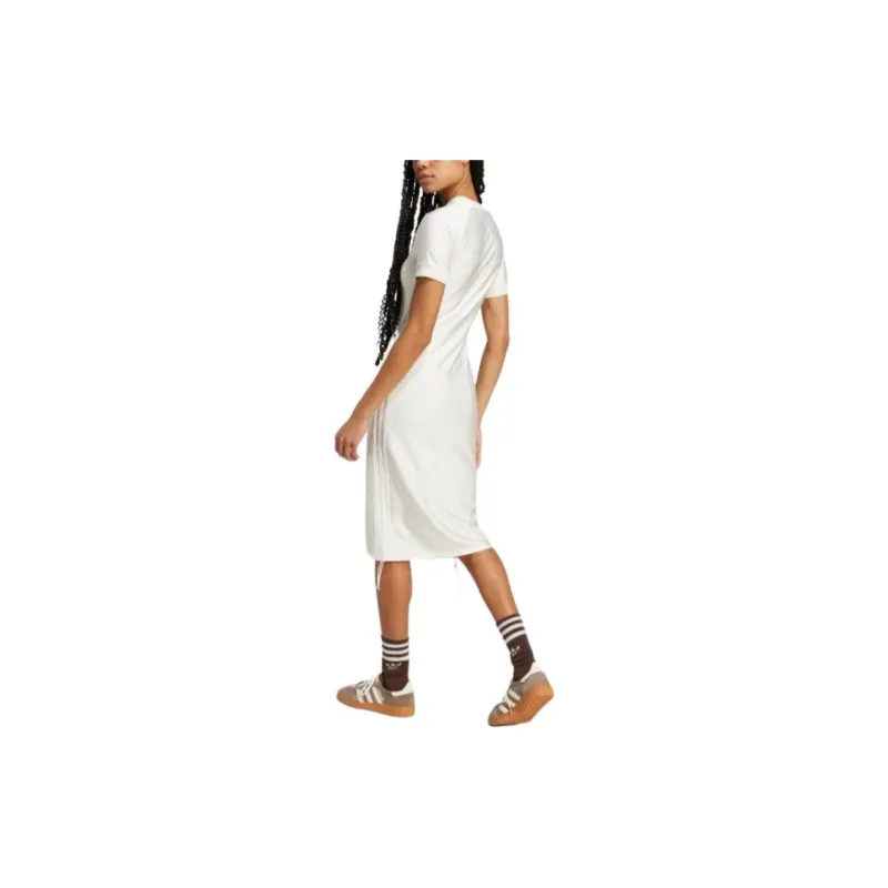 Adidas RUCHED 3-STRIPES CALI TEE DRESS Short-Sleeved Dresses Women's Cloud White-3