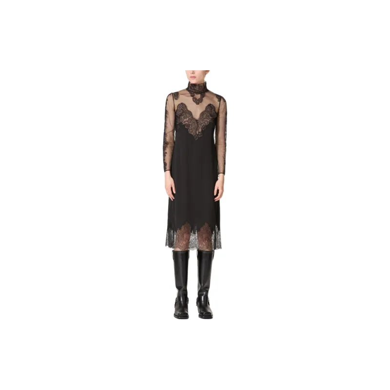 Valentino Laced High Neck Long-Sleeved Midi Dress-1