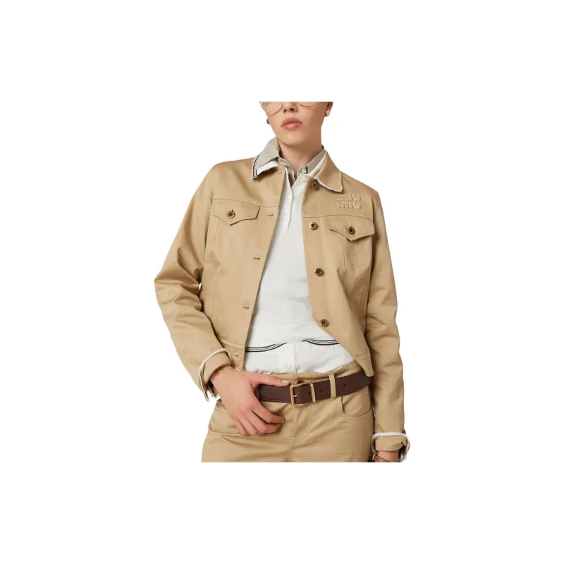 MIU MIU Logo embroidered Chino Cropped Jacket-3