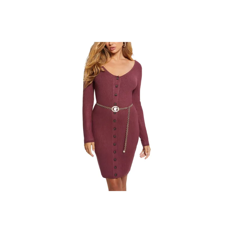 GUESS Long-Sleeved Dresses Women's Burgundy-2