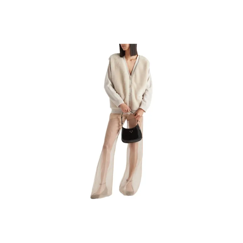 PRADA Shearling panel Cashmere Cardigan-1