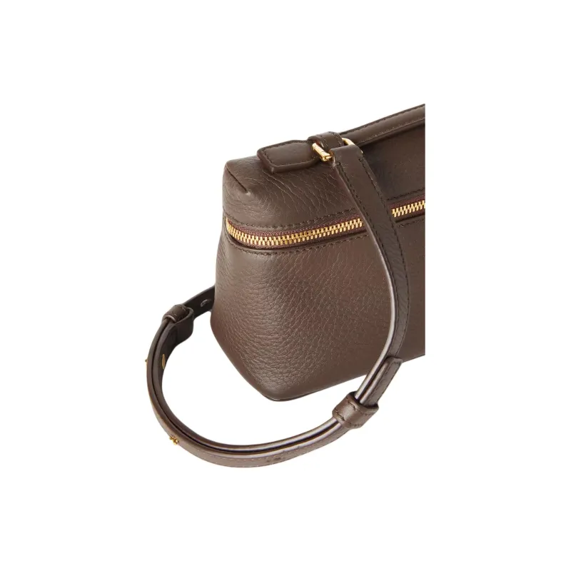 Loro Piana Cow Leather Shoulder Bag Crossbody Bag Handbag Women's Dark Licorice Chocolate With Sun Gold-4