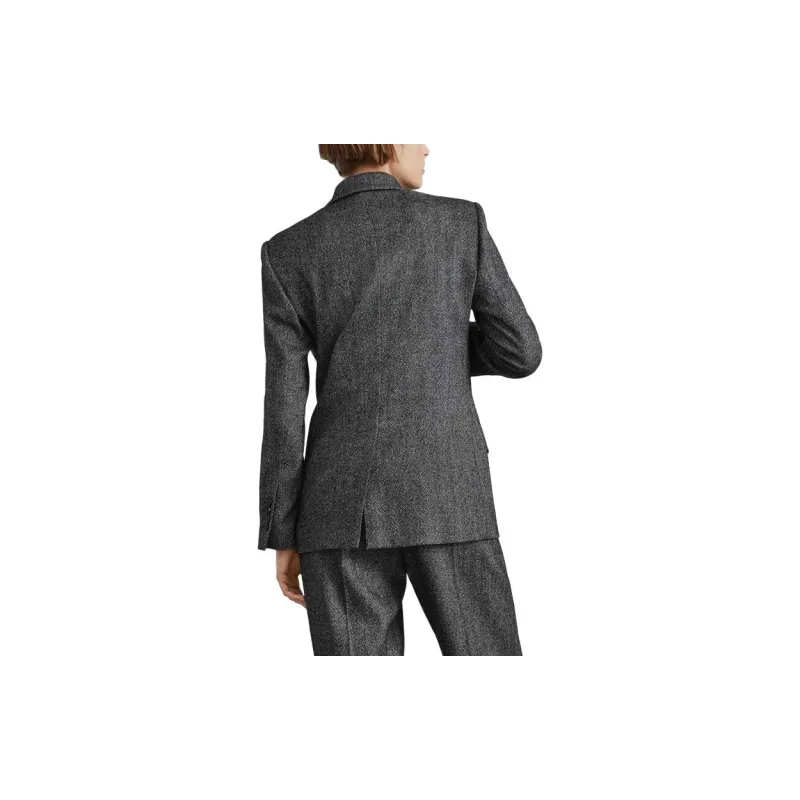 Brunello Cucinelli Herringbone Motif Double Breasted Blazer-3