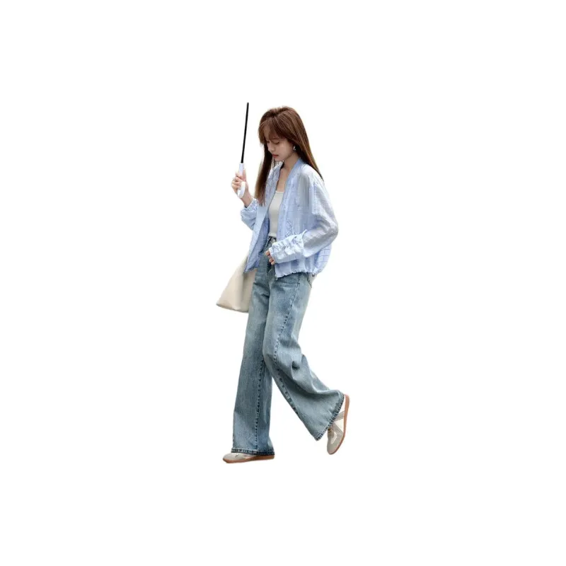 Mo Han Yi Mei Cropped Coat Women's Blue-3