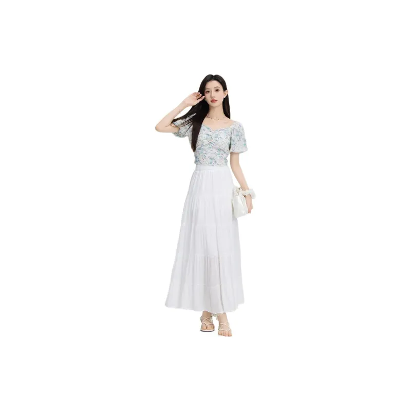 PZGE Casual Long Skirts Women's White-3