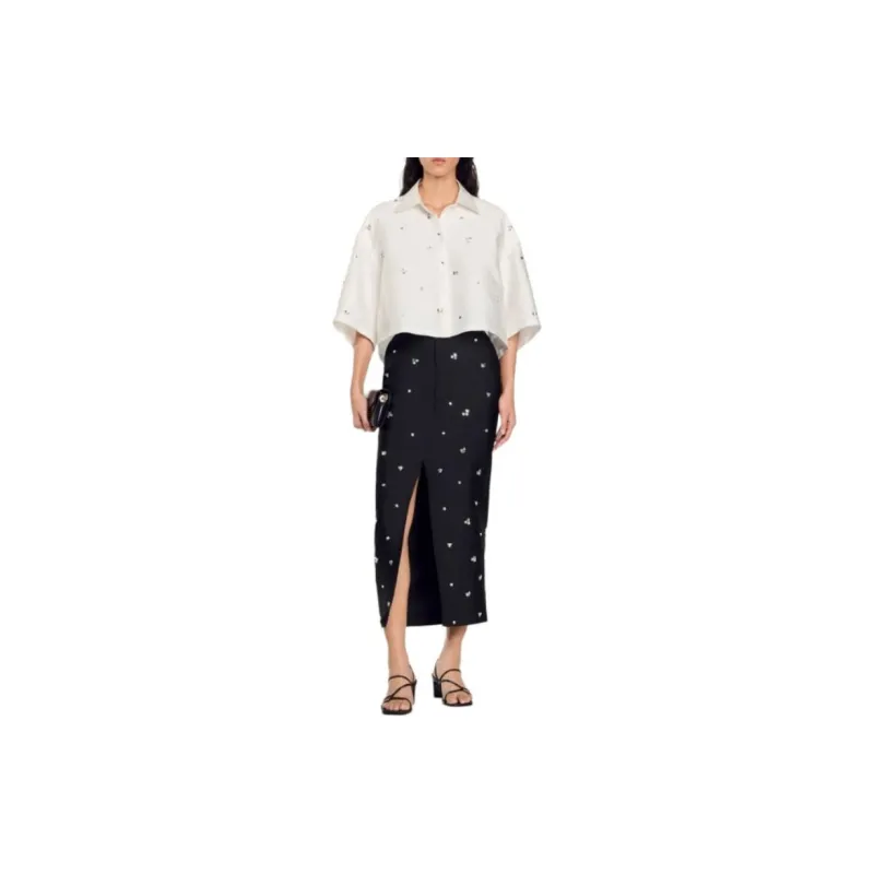 Sandro Rhinestoned Cropped Shirt-1