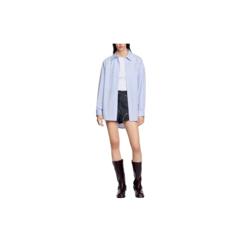 Sandro Rhinestoned Cotton Shirt-2