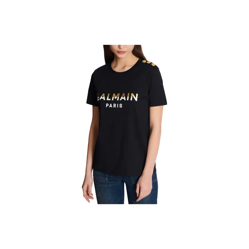 BALMAIN Three button Logo print T shirt-5