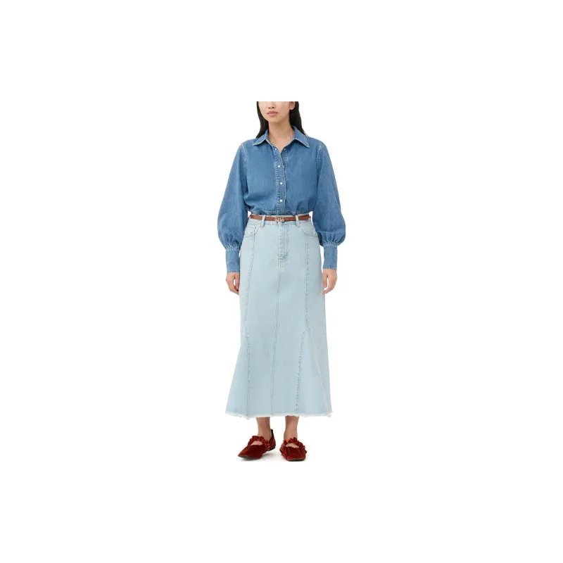 GANNI Denim Peplum Midi Skirt-1