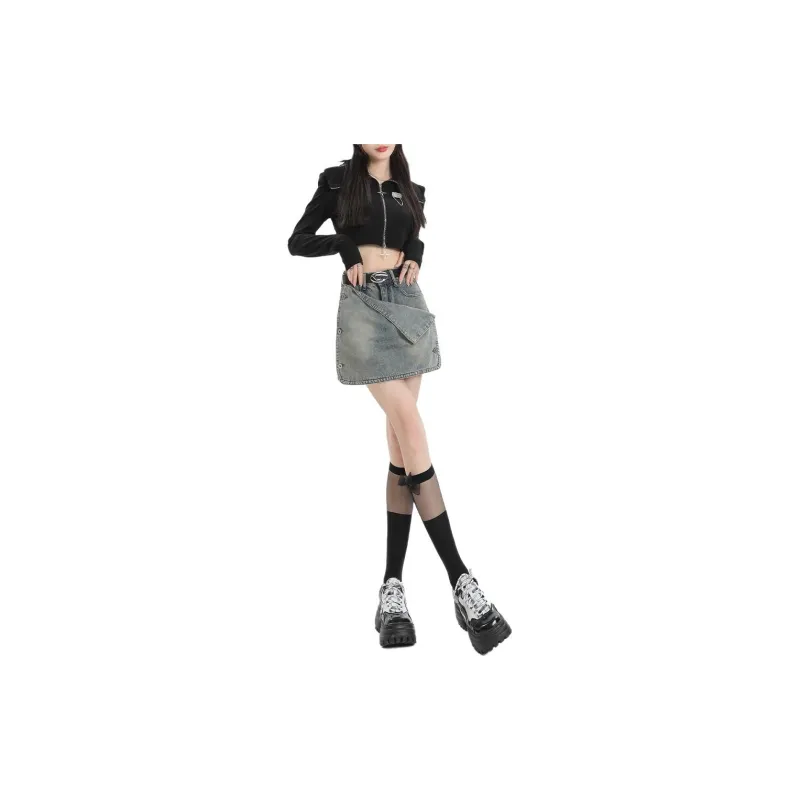 ZNZX Denim Short Skirts Women's Nano Gray-3