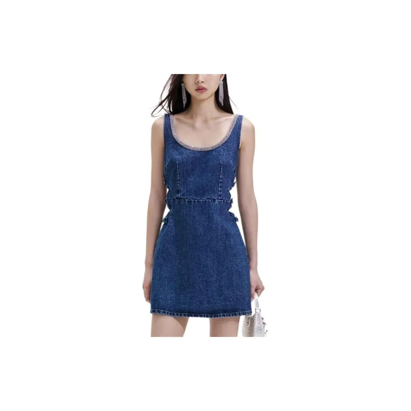 Self portrait Sleeveless Dress Women's Denim Blue-1