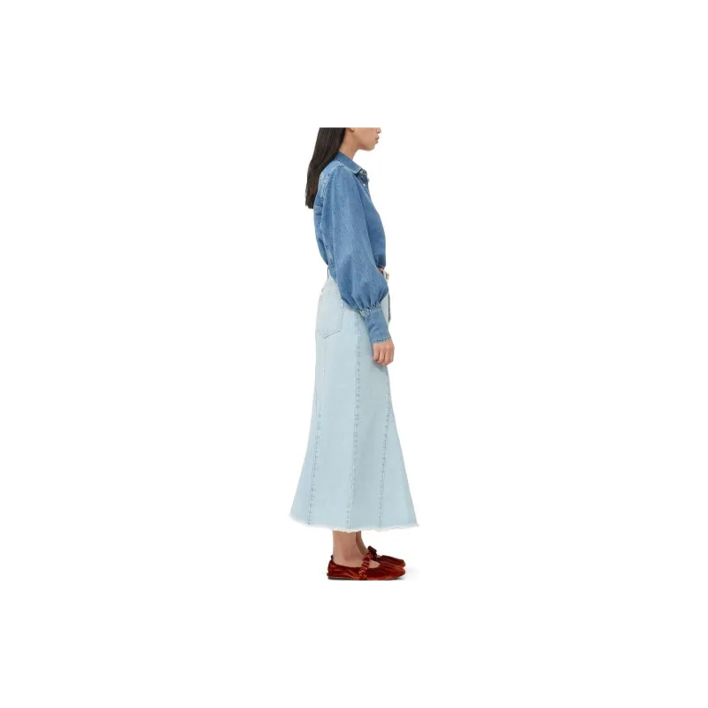 GANNI Denim Peplum Midi Skirt-2