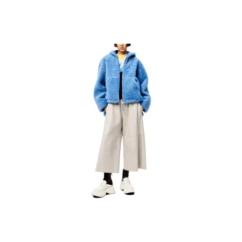 LOEWE Hooded Shearling Jacket 'Blue/Navy'-1