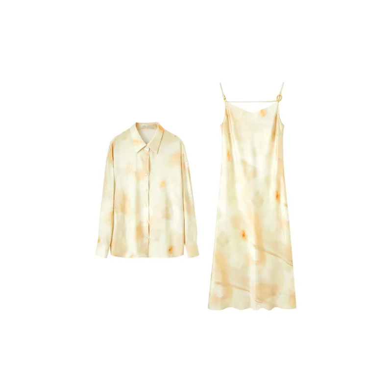 SENTUBILA Two Piece Skirt Sets Women's Apricot With Orange Blossom Print-5