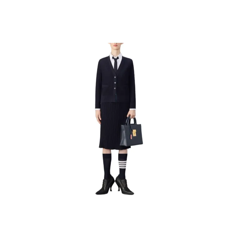THOM BROWNE V neck Virgin Wool Cardigan-1