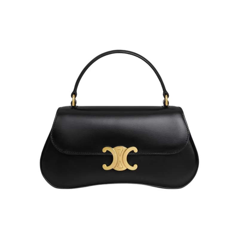 CELINE Shiny Cow Leather Shoulder Bag Crossbody Bag Handbag Women's Black-0