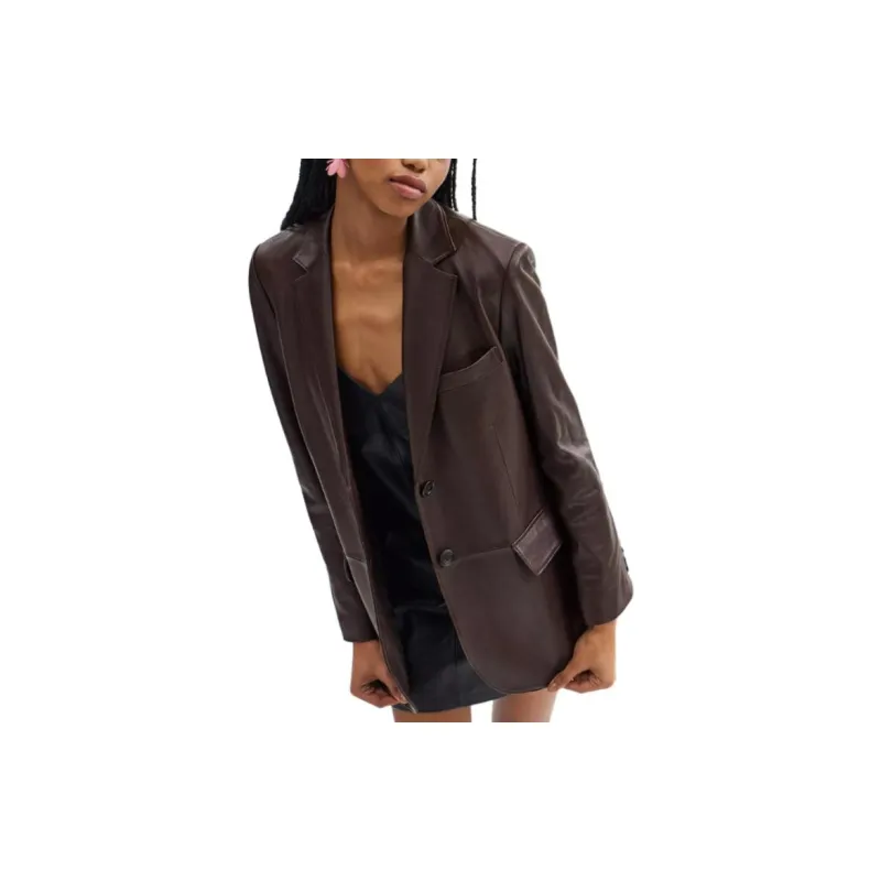 COACH Leather Jacket Women's Brown-1