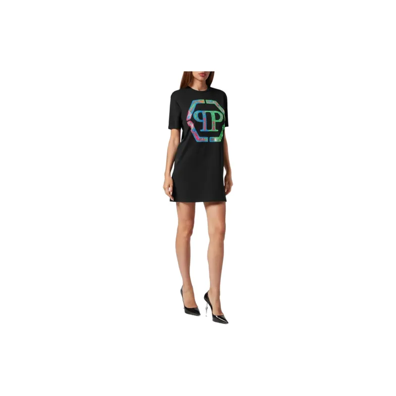 PHILIPP PLEIN Logo embellished Cotton T shirt Dress-1