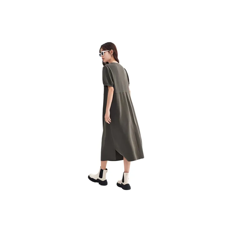 Initial Language Short Sleeved Dresses Women's Copper Green-2