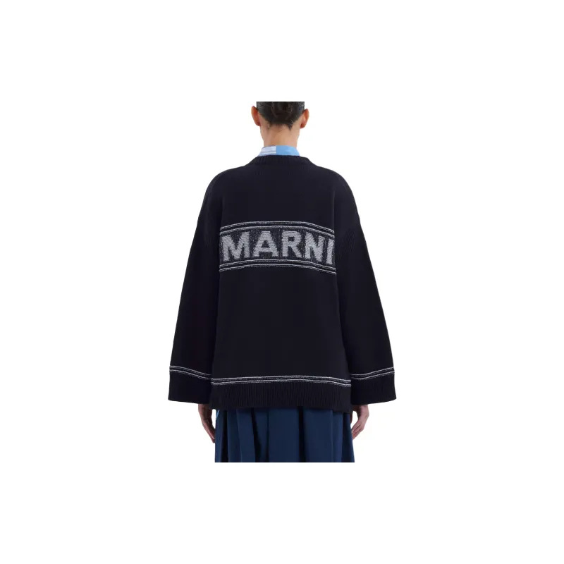 MARNI Kimono Sleeve Wool Cardigan 'Light Navy'-2