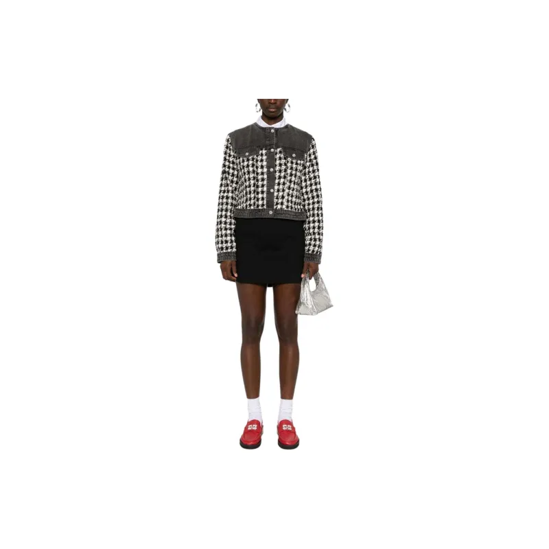 LIU·JO Houndstooth Jacquard Embellished Denim Jacket-2