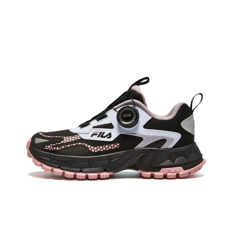 FILA KIDS BOA Breathable, Lightweight, Cushioning, Slip Resistant Low Top Kids' Running Shoes Black Red Teenagers-0