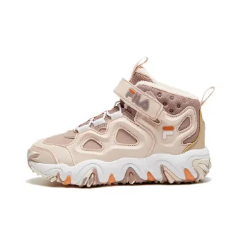 FILA KIDS Durable Breathable High Top Kids Lifestyle Shoes Silver Peony FILA White Teenagers
