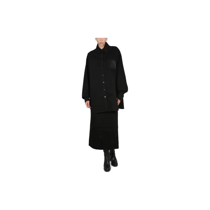 RAF SIMONS Logo Patch Buttoned Up Denim Midi Skirt-1