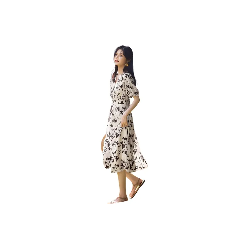 XWI Short Sleeved Dress Women's Thousand Beige Black-2