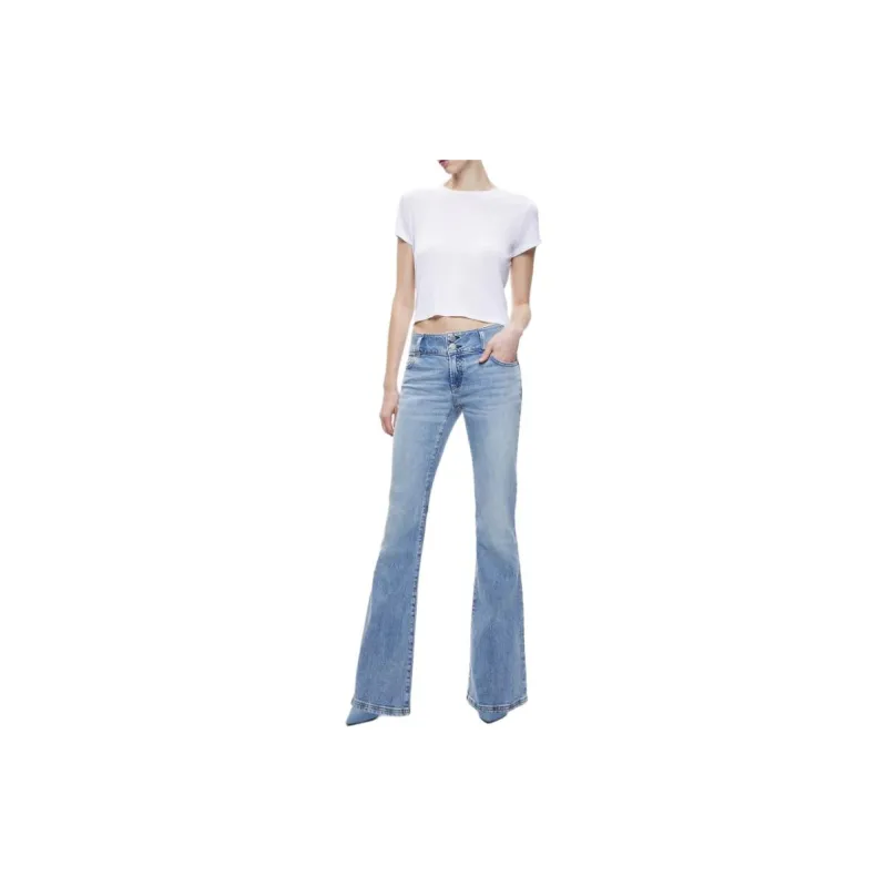 ALICE+OLIVIA Stacey Low Rise Bell Bottom Jean Jeans Women's Blue-1