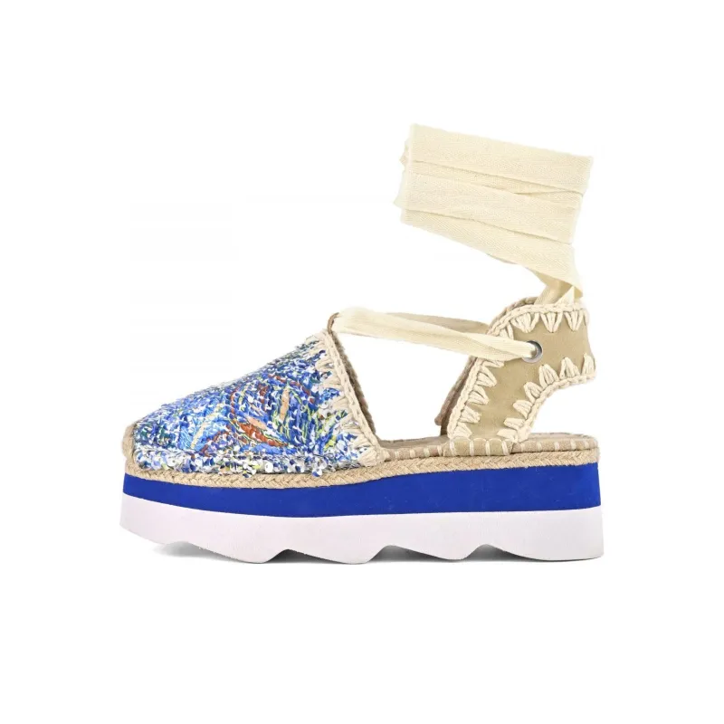 MOU Espa Casual Single Shoes 5.5cm Women's Blue Beige-0
