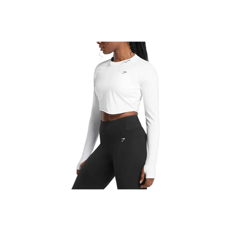 GYMSHARK Lifting Long Sleeve Crop Top Crop Tops Women's White-1