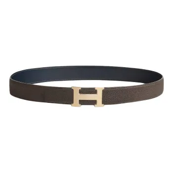 HERMES Calfskin Leather Belts Unisex Black/Light Gray Brown Width: 3.2cm