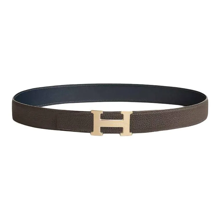 HERMES Calfskin Leather Belts Unisex Black/Light Gray Brown Width: 3.2cm-0