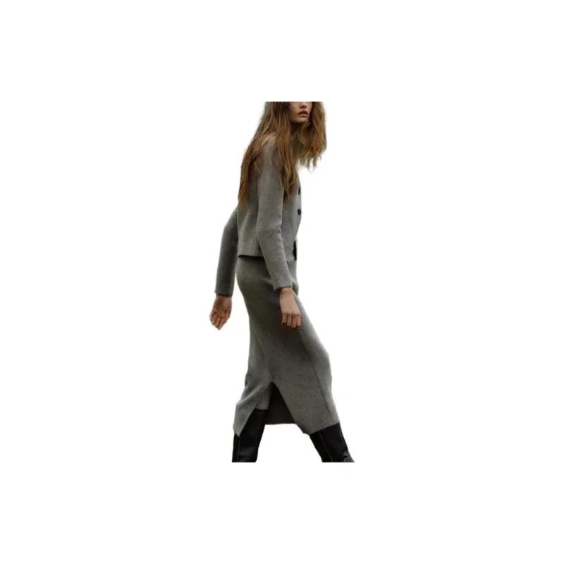 ZARA Knit Long Skirts Women's Gray-1