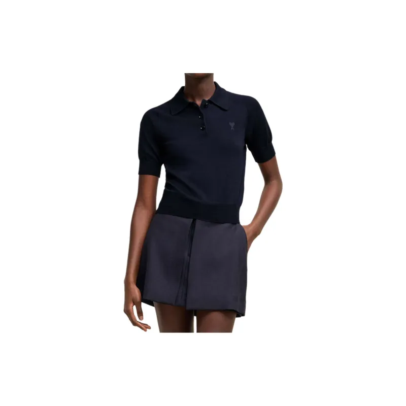 AMIPARIS Ami De Coeur Logo Embroidered Ribbed Polo Top-1
