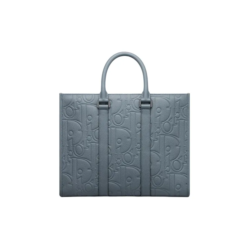 DIOR Cow Leather Tote Bag Shopping Bag Shoulder Bag Crossbody Bag Handbag Medium Size Men's Blue-3