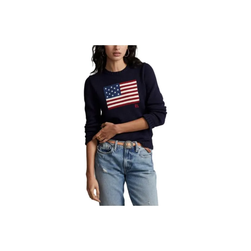 Polo Ralph Lauren Flag Intarsia Crew Jumper Hunter Navy-1