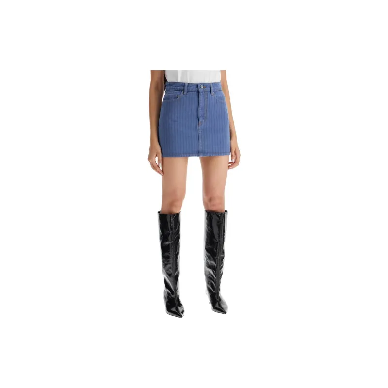 GANNI Stripe Overdyed Denim Mini Skirt-1