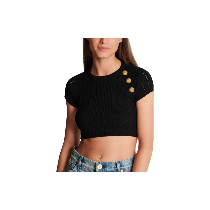 BALMAIN 3 Button Fine Knit Top-2