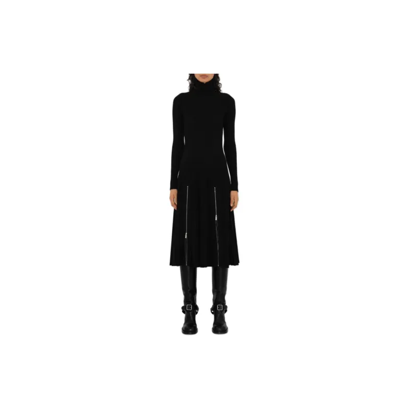 Burberry Long Sleeved Zip-Detailed Turtleneck Dress-1