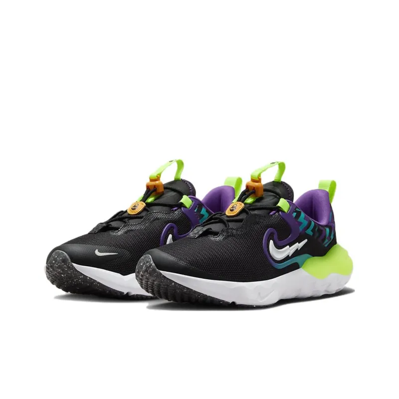 Nike Run Flow SE GS Slip Resistant Low Top Kids' Running Shoes Black Green Unisex-2