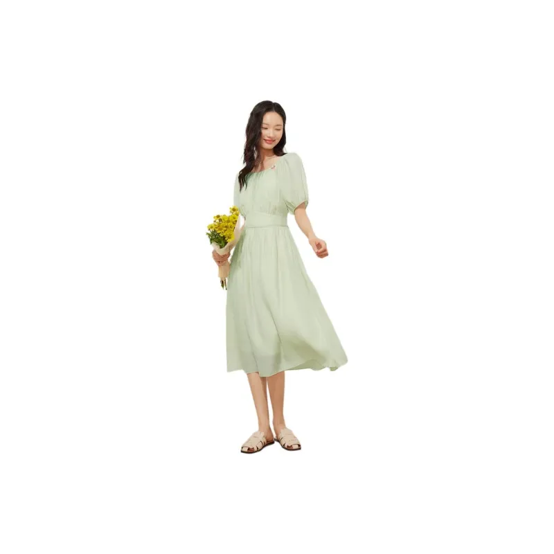 Fragment Short Sleeved Dress Women's Pea Green-1