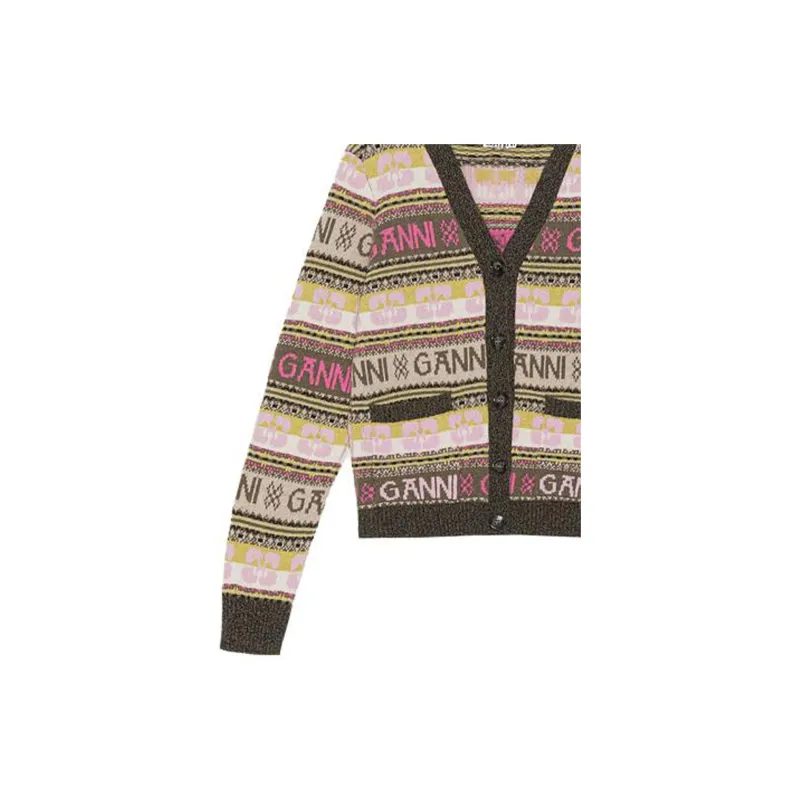 GANNI FW23 Knitted Fabric Cardigan Women's Purple Olive-1