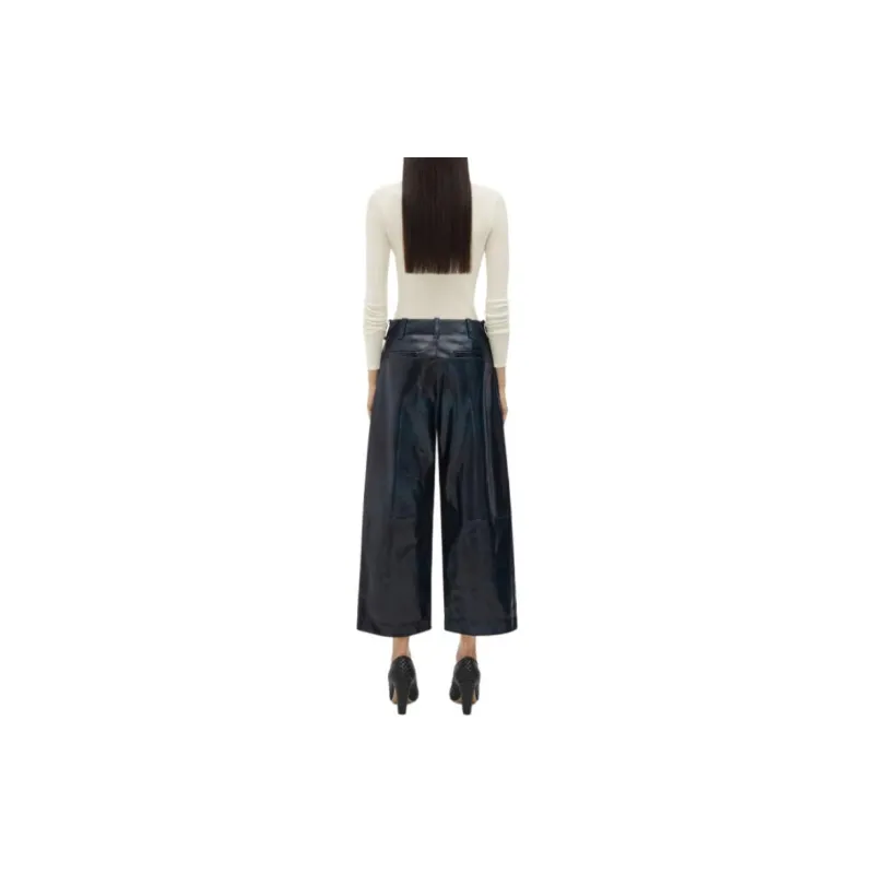 Bottega Veneta Leather Culotte Trousers Casual Pants Women's Black-3
