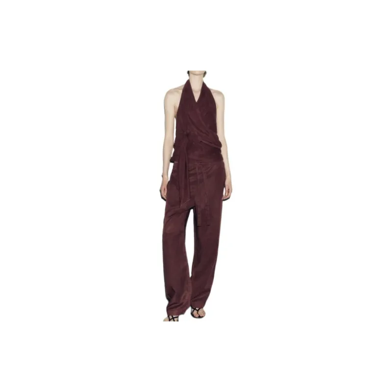 ZARA ZW Series Casual Pants Women's Dark Red Color-2