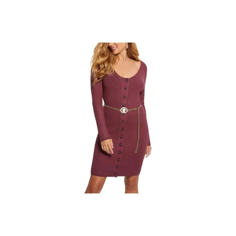 GUESS Long-Sleeved Dresses Women's Burgundy-3