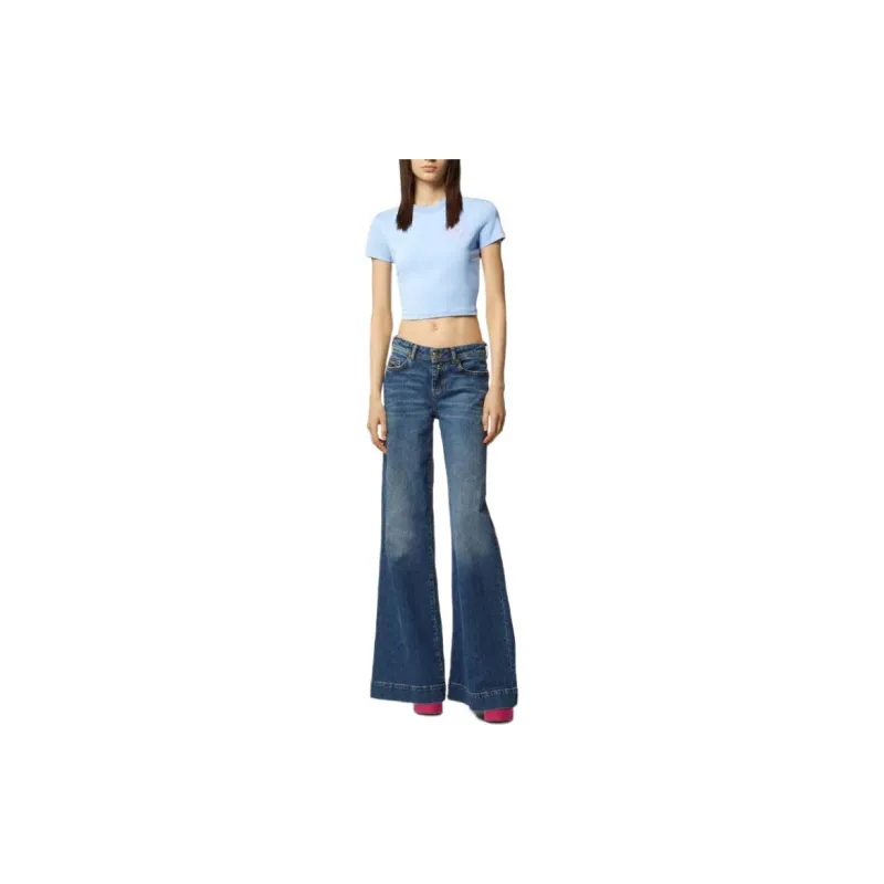 VERSACE JEANS COUTURE Glitter logo Cropped Cotton T shirt-1
