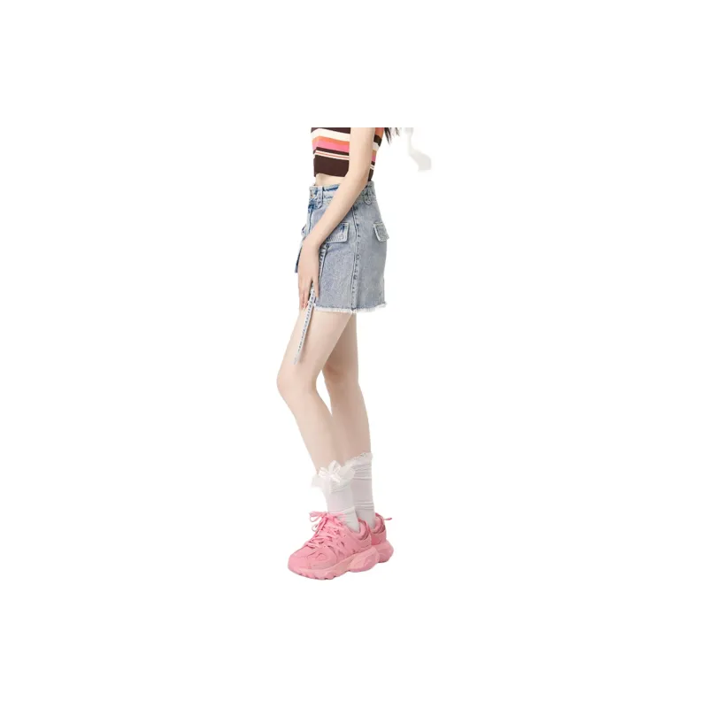 LALABOBO Denim Short Skirts Women's Medium Blue White-2