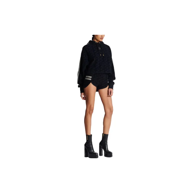 BALMAIN Monogram print Cropped Hoodie-2